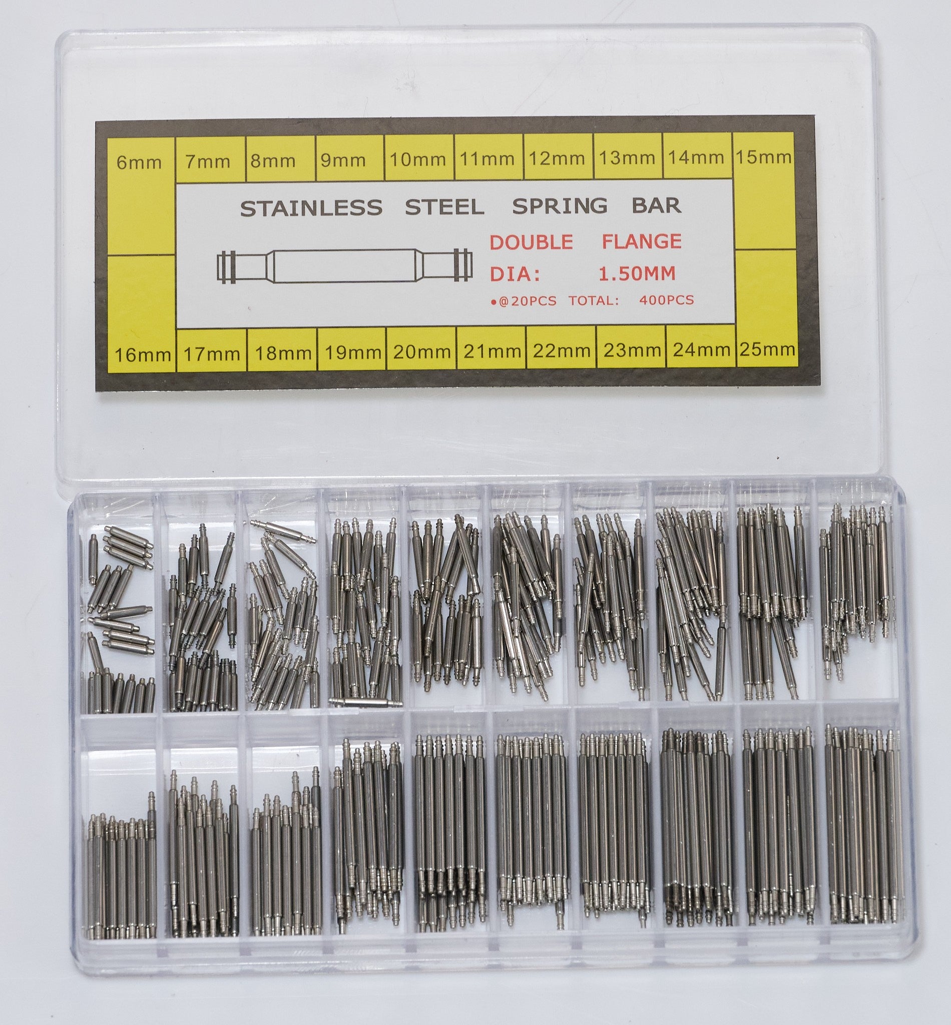 400x 1.5mm Watch Band Spring Bars Pins Double Flange Set Length 6mm-25mm Parts